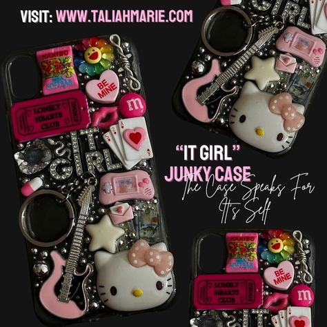 “IT GIRL” JUNKY CASE💝 [Size: iPhone XR / £15.00] Visit my website to purchase (LINK IN BIO...) *UNIQUE 1/1 DESIGNS ONLY⭐️* #explorepage #junkcase #junkycases Junky Case, Junky Cases, Birthday Core, Bling Phone Cases Diy, Junk Case, Iphone Xr Cases, Pretty Wallpaper Ipad, Bling Ideas, Bling Phone Cases