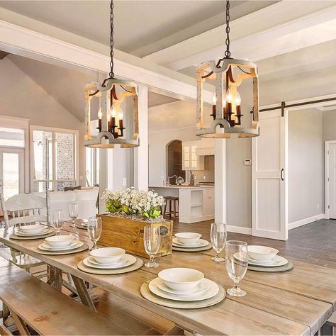 French Farmhouse Kitchen Cottage Style, Rustic Kitchen Island Lighting, Rustic Foyer, Wood Chandelier Rustic, Farmhouse Chandelier Lighting, Chandelier Rustic, Modern Farmhouse Chandelier, French Farmhouse Kitchen, Coastal Dining Room