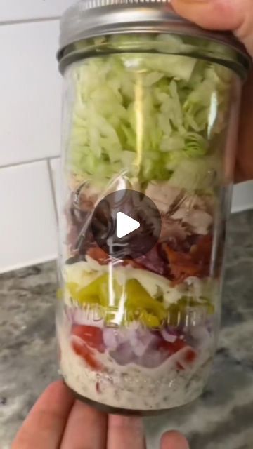 Keto | Low Carb on Instagram: "Grinder salad in a mason jar 🥙🍅  Get my most popular recipes in my ebook! ❤️ And today we're GIVING them away 100% FREE! Link in bio! @deliciousdietrecipe  all you need is 👇🏻  (for the dressing) - mayo (I used avocado oil mayo)  - red wine vinegar  - olive oil - oregano  - garlic cloves - salt  - pepper  - banana pepper juice   (for the salad)  - chopped cherry tomatoes - red onions - banana peppers - shredded cheese (provolone, parmesan, mozzarella)  - deli meats (pepperoni, salami, ham, turkey) - iceberg lettuce   #easyrecipes #masonjar #lowcarb #keto #ketorecipes #healthyrecipes #lowcarbdiet #lowcarbhighfat" Grinder Salad In A Jar, Salad In A Mason Jar, Salad Chopped, Grinder Salad, Avocado Oil Mayo, Banana Peppers, Deli Meats, Iceberg Lettuce, Stuffed Banana Peppers