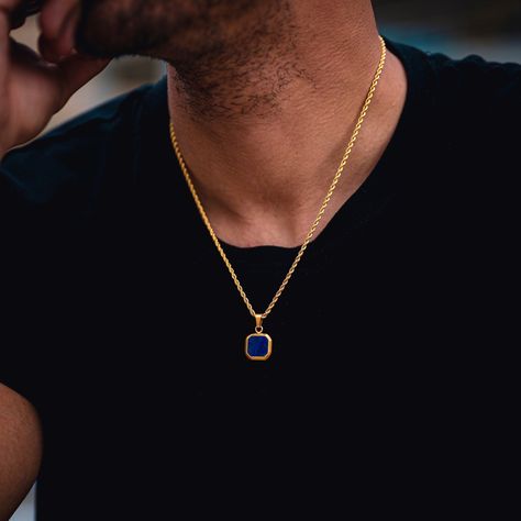 Jewelry Template, Male Jewelry, Blue Stone Pendant, Men's Necklaces, Mens Necklace Pendant, Necklace Clasp, Mens Necklace, Lapis Lazuli Pendant, 18k Gold Necklace