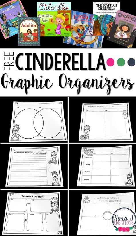 Free Cinderella graphic organizers to practice comparing and contrasting different versions of the same story. Printables Organizational, Free Graphic Organizers, Fairy Tale Activities, Fairy Tales Unit, Fractured Fairy Tales, Text To Text Connections, Elementary Writing, Classroom Freebies, 2nd Grade Reading