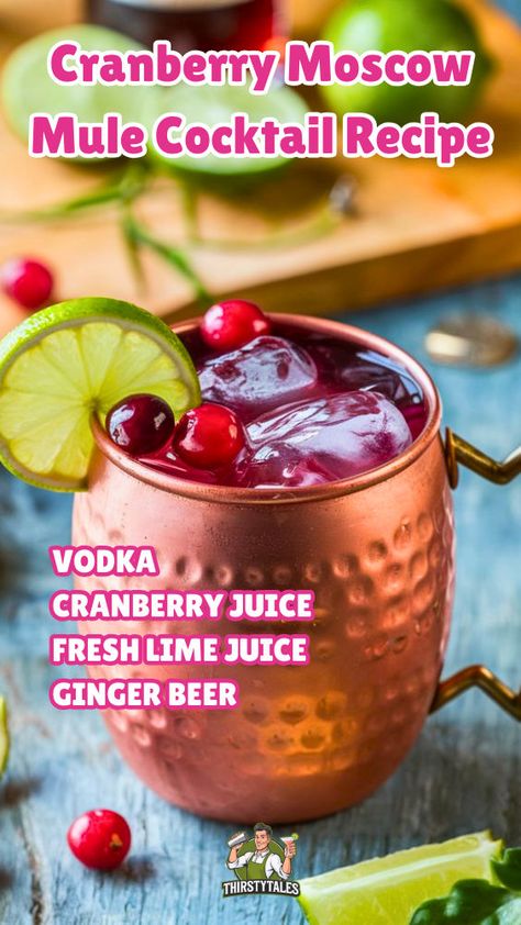 "Discover the perfect blend of flavors with this Cranberry Moscow Mule Cocktail Recipe! This refreshing Moscow Mule Recipe combines zesty ginger beer, tart cranberry juice, and fresh lime for a delightful twist on a classic drink. Ideal for cozy gatherings, this easy fall cocktail is a must-try this season. Impress your guests with this simple yet delicious Cranberry Moscow Mule that embodies the essence of fall drinks!" Cranberry Moscow Mule, Cranberry Juice And Vodka, Ginger Beer Cocktail, Unique Cocktail Recipes, Moscow Mule Cocktail, Moscow Mule Recipe, Apple Cocktail, Mule Cocktail, Mule Recipe