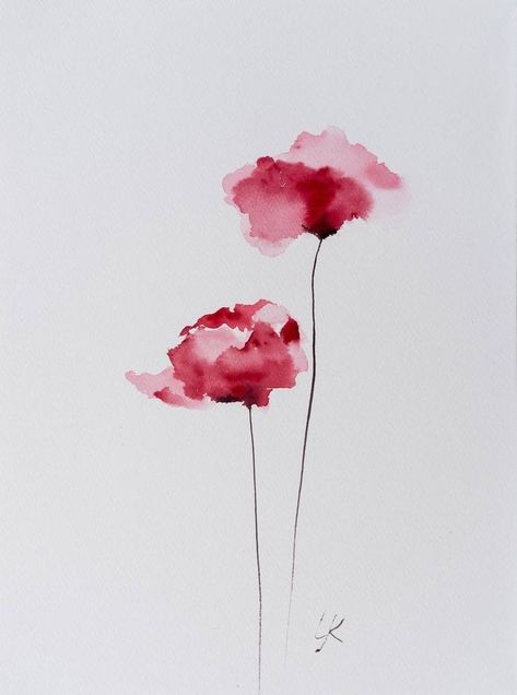 Poppies Watercolor Painting, Ink And Wash Flowers, Painting Poppies, Poppies Watercolor, Abstract Watercolor Flower, Flowers Poppies, Whimsical Art Paintings, Gift Flowers, Japanese Watercolor