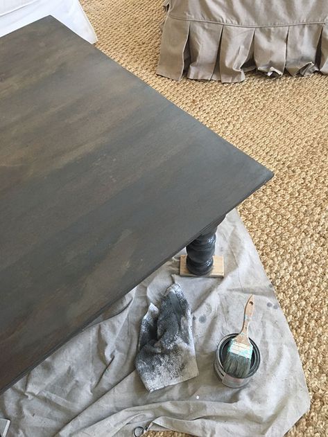 Gray Stained Dining Table, Dark Gray Wood Stain, Gray Painted Dining Room Furniture, Gray Stained Table, Gray Wash Furniture Diy, Carbon Grey Wood Stain, Carbon Gray Wood Stain, Grey Stained Table, Refinish Table