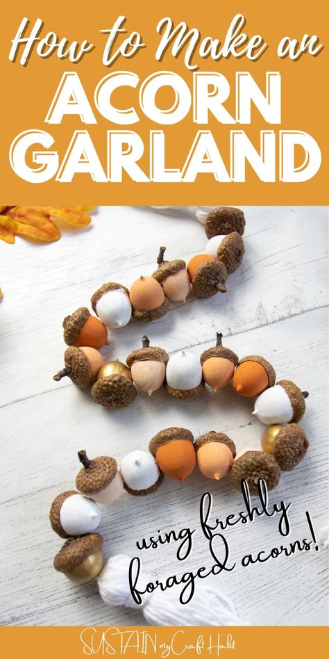 Thanksgiving Garland Diy, Acorn Garland Diy, November Crafts For Kids, Acorn Craft, Acorn Garland, Thanksgiving Garland, September Crafts, Acorn Decorations, November Crafts