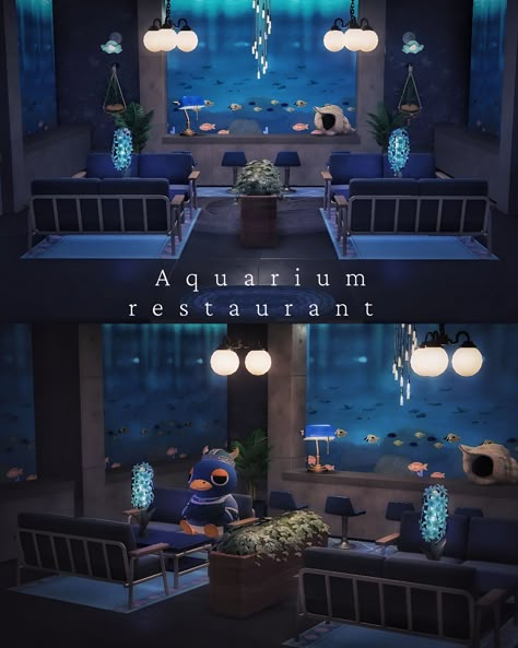 Acnh Aquarium, Aquarium Restaurant, Underwater Room, Animal Crossing Wild World, Home Aquarium, Floor Design, New Leaf, Fish Tank, Room Inspo