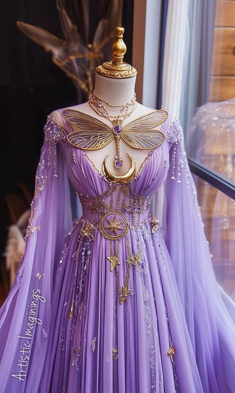 Purple And Gold Gown, Purple Gold Wedding, Purple And Gold Wedding, Medieval Gown, Goddess Gown, Purple Prom, Purple And Gold Dress, Gold Wedding Dress, Gold Gown