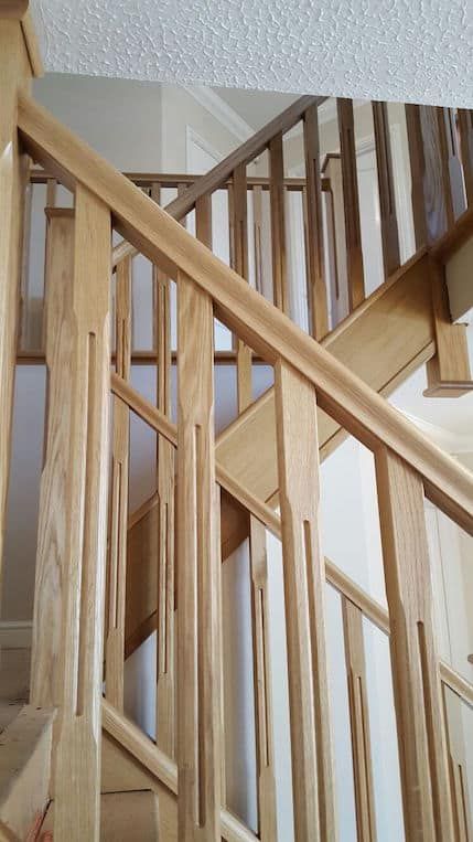 Stop Chamfered Spindles & Newel Posts in oak or your choice of timber Wooden Staircase Railing, Glass Staircase Railing, Wooden Railing, Wooden Staircase Design, Wood Spindles, Oak Spindles, Staircase Styles, Oak Staircase, Bungalow Interiors