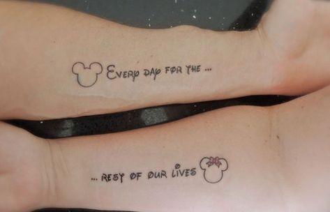 Mickey And Minnie Tattoos Couples, Mom And Daughter Disney Tattoos, Ying Yang Tattoo For Couples, Mickey And Minnie Tattoo, Wedding Anniversary Tattoo, Tattoo For Couples, Disney Couple Tattoos, Couple Tattoo Quotes, Mickey And Minnie Tattoos