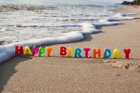 Happy Birthday Beach Images, Wishes Wallpaper, Birthday At The Beach, Sea Quotes, Happy Birthday Candles, Happy Birthday Pictures, Beach Birthday, Sand Sea, Happy Birthday Messages