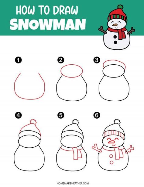 Snowman Step By Step Drawing, Easy Santa Drawing Step By Step, Drawing Names Ideas For Christmas, How To Draw A Snowman Step By Step, Simple Christmas Sketches, Holly Drawing Simple, Christmas Drawing Ideas Easy Doodles, Christmas Drawings Easy For Kids, How To Draw Christmas Stuff Step By Step