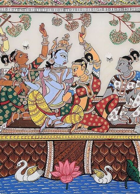 Patchitra Painting Odisha, Patchitra Painting, Kathakali Painting, Pattachitra Art, Phad Painting, Indian Traditional Paintings, Artwork On Canvas, Kalamkari Painting, Cloth Art