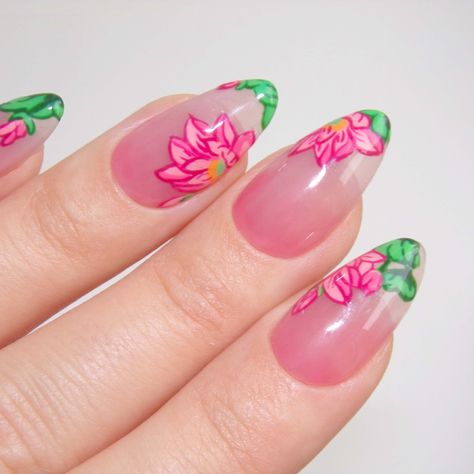 Water Lily Nail Art, Water Lily Nails, Lily Nails, Spring Nail Art, Gradient Nails, Pop Of Color, Water Lily, Cute Acrylic Nails, Small Hands