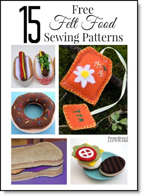 15 free felt food sewing patterns * Play Felt Food * Sprinkled Donuts, Peanut Butter & Jelly, Hot Dogs, Tea Bags & More! * DIY Pattern Inspiration Food Sewing Patterns, Felt Food Patterns Free, Easy Felt Crafts, Felt Food Diy, Felt Food Patterns, Felt Craft Projects, Felt Play Food, Pretend Food, Food Patterns