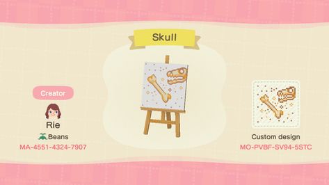 Acnh Fossil, Acnh Custom Designs, Museum Poster, Stall Designs, New Animal Crossing, Animal Crossing Game, Animal Crossing Qr, Machine Design, Skull Design