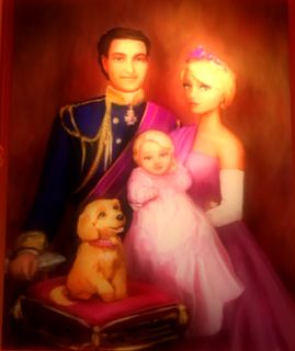 A portrait of the royal family of Gardania: King Reginald, Queen Isabella, Princess Sophia (aka Blair Willows), and their loyal dog, Prince. Barbie Princess Charm School, Queen Isabella, Princess Charm School, Princess Sophia, Barbie Drawing, 12 Dancing Princesses, Princess Charming, Barbie Cartoon, Barbie Images