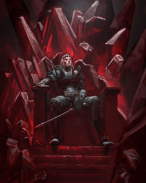 201 Me gusta, 10 comentarios - Victoria | Fantasy Artist (@ladyloth) en Instagram: "Man may trust man, Prince Elric, but perhaps we'll never have a truly sane world until men learn to…" Person On Throne, King Sitting On Throne Pose, Throne Painting, Dark Imagery, Dnd Npc, Avatar Kyoshi, Painterly Style, Instagram Man, Angel Boy