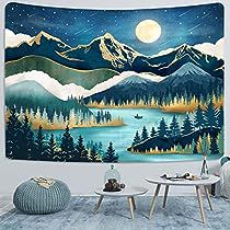 Aesthetic Starry Night, Living Room Teal, Starry Night Moon, Mountain Tapestry, Dorm Living Room, Tapestry Nature, Dorm Living, Night Moon, Nature Forest