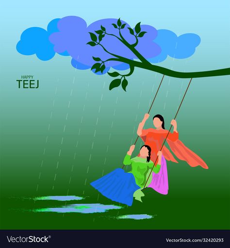 Teej Festival Drawings, Teej Festival Invitation Cards, Teej Festival Images, Teej Festival Poster, Teej Festival Invitation Template, Teej Wishes, Traditional Mehandi, Woman Swinging, Teej Festival