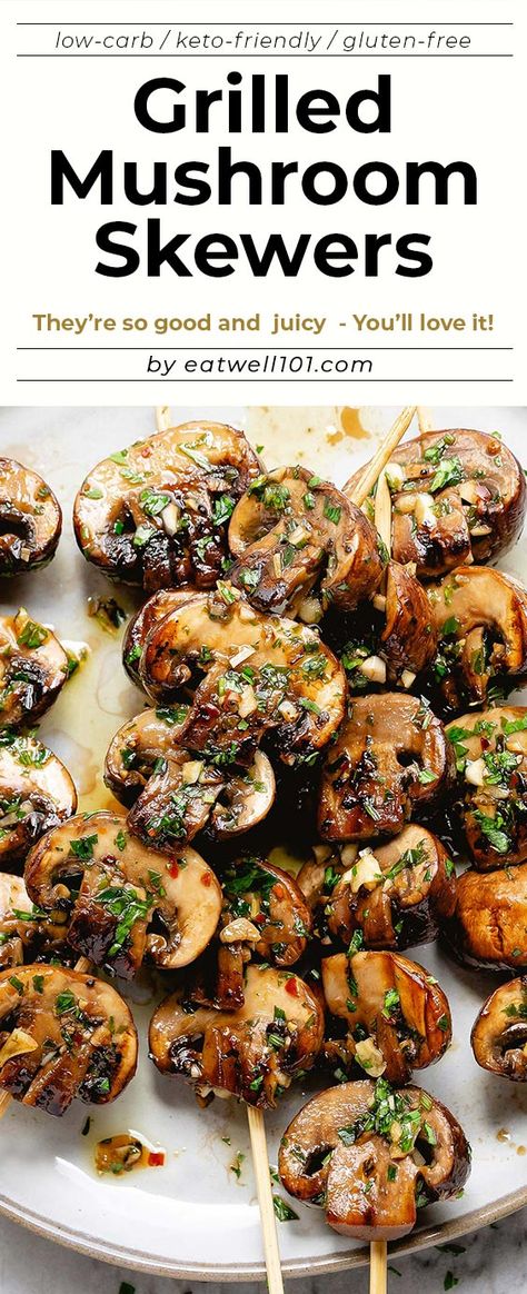 Grilled Mushrooms Skewers, Mushroom Skewers, Mushroom Grilled, Mushroom Kabobs, Recipe Mushroom, Salty Recipes, Grilled Garlic, Cauliflower Alfredo, Smoked Bbq