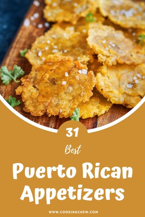 From mini empanadillas to baked tostones, these Puerto Rican appetizers will let you experience a taste of the Caribbean to your meal! Puerto Rico Appetizers, Puerto Rican Food Truck Ideas, Puerto Rican Tostones Recipes, Puerto Rican Appetizer Recipes, Puerto Rican Finger Foods, Tostones Puerto Rican, Puerto Rican Charcuterie Board Ideas, Latin American Appetizers, Puerto Rican Thanksgiving Food