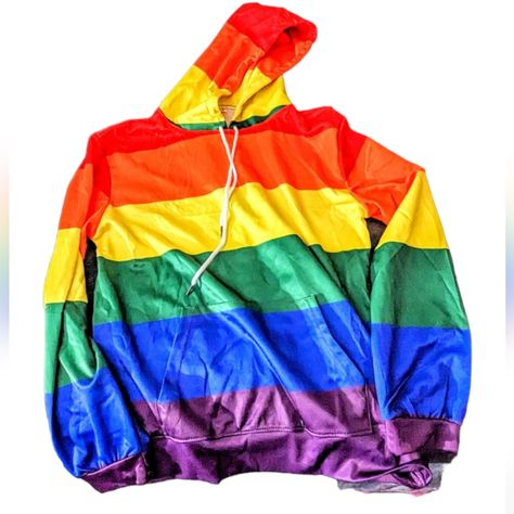 New Without Tags Women's Rainbow Color Block Hoodie Size Large Red, Orange, Yellow, Blue, Green And Purple Solid Block Color Striped Horizontally Tag Says Kyku Brand "Make Clothing More Fashionable" Kyku Pride Rainbow Hoodie 95% Polyester 5% Spandex Has White Drawstring In The Hood With Metal Tips Has Front Single Pocket Never Been Worn Great For Back To School Offers Always Welcome Discount Shipping Fast Shipping 5 Star Seller All Measurements Given Are Approximate Colors May Appear Different B Rainbow Hoodie, Color Block Hoodie, Large Hoodie, Block Color, Pride Rainbow, Red Orange Yellow, Tie Dye Sweatshirt, Vintage Hoodies, Denim And Supply