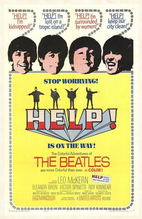 The Beatles "Help!"  Man this movie.. The movie poster is taped to my bedroom door. 'Nuff said Beatles Concert, Beatles Movie, Foto Muro Collage, Posters Decor, The Beatles Help, City Clean, Beatles Poster, Beatles Music, Classic Movie Posters