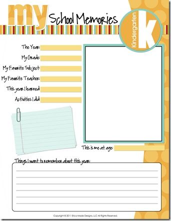 I saw this free school memory kit from Confessions of a Homeschooler and thought it was really cute for back to school.  You can print a page for each school year starting in preschool and going th… School Memory Book Printables, School Memory Binder, Kids School Papers, School Paper Organization, Memory Book School, School Keepsake, Printable School, Kids Schedule, Kids Memories