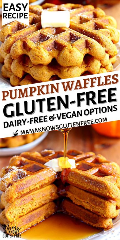 Pumpkin Waffles Easy, Breakfast Recipes Gluten Free, Mama Knows Gluten Free, Dairy Free Waffles, Gluten Free Pumpkin Pancakes, Pumpkin Waffles Recipe, Dairy Free Breakfast Recipes, Gluten Free Pumpkin Recipes, Pumpkin Breakfast Recipes