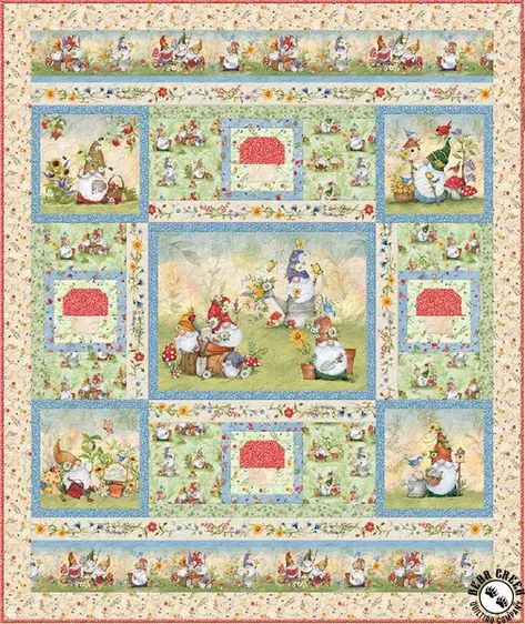 Gnome Quilt, Throw Quilt Pattern, Garden Quilt Pattern, Flower Toss, Susan Winget, Quilt Stores, Garden Quilt, Quilt Binding, Panel Quilts