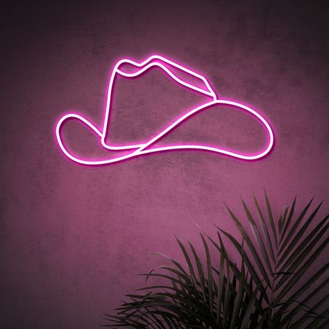 Cowboy Hat Neon Sign | Cowboy Straw Hat Neon Sign | Cowboy Hat Sign Neon Sign | Custom Neon Sign Girly Neon Signs, Party Basement College, Neon Room Signs, Cute Neon Signs, Neon Pink Sign, Gaming Loft, Neon Signs Bedroom, Neon Desert, Cowgirl Coffee