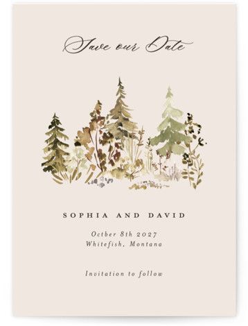 This wedding invitation features great outdoors flora Outdoorsy Wedding, Dates Tree, Forest Wedding Invitations, Rustic Mountain Wedding, Wedding Magnets, Nature Inspired Wedding, Wedding Magnet, Dream Wedding Ideas Dresses, Save The Date Magnets