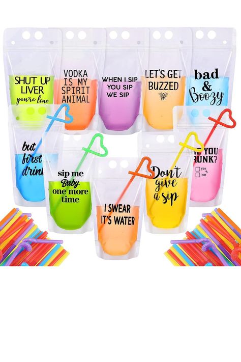 Juice Party, Bach Party Ideas, Drink Bag, Drink Pouches, Yogurt Bar, Diy Bachelorette Party, Bachelorette Decorations, Packaging Manufacturers, Painted Glasses