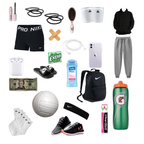 Outfit Ideas For Volleyball, Things You Need In Your Volleyball Bag, Volleyball Bag Must Haves, Volleyball Outfits Ideas, Volleyball Outfit Ideas, What To Have In Your Volleyball Bag, Volleyball Tryouts Outfits, Volleyball Outfits For School, Whats In My Volleyball Bag