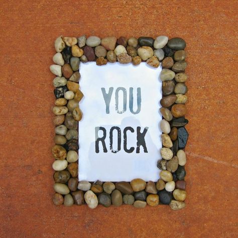 Tutorial: Rock Accented Home Decor » Dollar Store Crafts Rock Frame, Diy Photo Frames, Frame Diy, Summer Activity, Fathers Day Crafts, Dollar Store Crafts, Rock Crafts, Diy Photo, You Rock