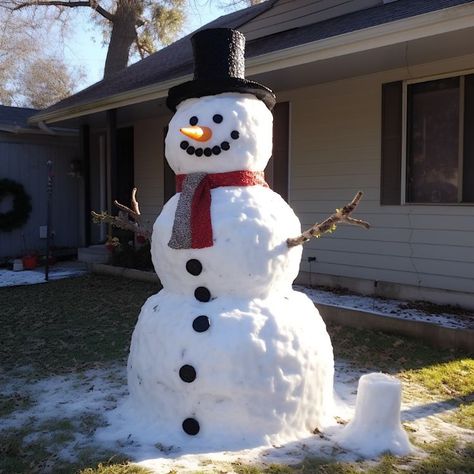 Lady uses spray foam around balloon, creates brilliant Christmas yard decor that'll make neighbors jealous Giant Snowman Diy Outdoor, Diy Yard Snowman, Snowman Float Ideas, Diy Snowman For Outside, Fake Outdoor Snow Christmas Decor, Diy Spray Foam Snowman, Outside Snowman Ideas, Big Snowman Crafts, Snowman Yard Decorations