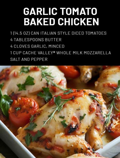 Tomato Baked Chicken, Chicken With Mozzarella, Chicken Garlic, Italian Tomato Sauce, Baked Tomatoes, Chicken Tenderloins, Yummy Chicken Recipes, Delicious Chicken, Cooking Instructions