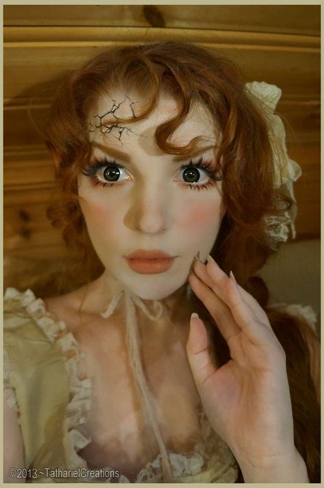 ventriloquist dummy girl costume | Shattered Victorian Doll~New makeup look on my personal blogg: http ... Costume Halloween Bff, Halloween Bff, Broken Doll Makeup, Doll Makeup Halloween, Porcelain Doll Costume, Porcelain Doll Makeup, Porcelain Dolls For Sale, Doll Halloween Costume, Broken Doll