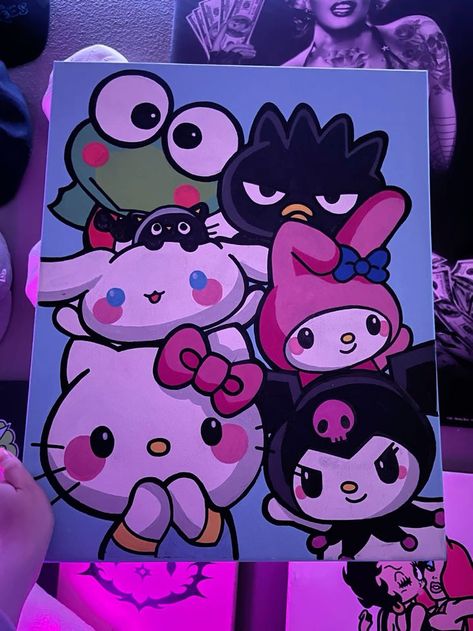 Hello Kitty Painting, Kitty Painting, Images Hello Kitty, Desen Realist, Simple Canvas Paintings, Kitty Drawing, Cute Canvas Paintings, Easy Canvas Art, Canvas Drawings