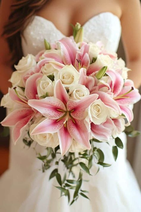 Boquetes Of Flowers Weddings, Lily And Rose Bouquet, Stargazer Lily Bouquet, White Lily Bouquet, Lily Bouquets, Calla Lily Bridal Bouquet, Homecoming Flowers, Calla Lily Bridal, White Rose Bouquet