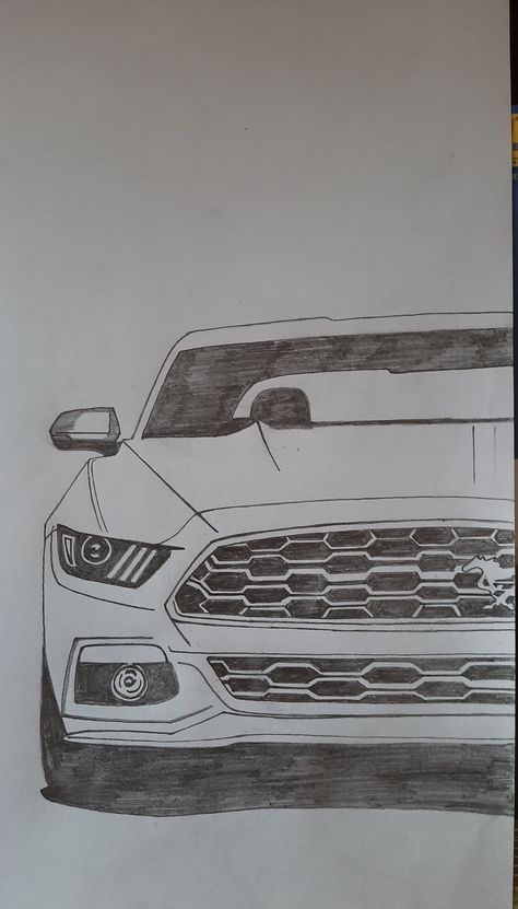 Ford Mustang Sketch Drawings, Pencil Car Drawings, Car Sketch Pencil Easy, Mustang Drawing Sketch, Cars Sketch Pencil, Vintage Car Drawing Pencil, Mustang Drawing Easy, Car Drawing Sketches Easy, Car Pencil Drawing