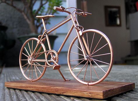 Bicycle | Frame made from 2mm thick copper. | John's copper craft. | Flickr Wire Jigs, Copper Wire Art, Copper Crafts, Tiny Art, Art Miniature, Bicycle Frame, Copper Pipe, Pencil Art Drawings, Craft Stuff