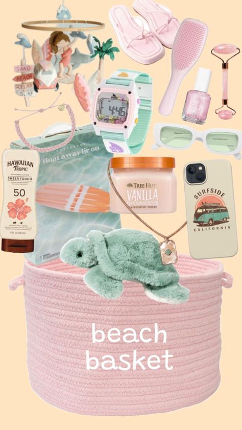 Beach Gift Basket, Summer Gift Baskets, Girly Christmas Gifts, Soft Jewelry, Birthday Presents For Friends, Preppy Gifts, Beach Basket, Birthday Basket, Cute Birthday Ideas