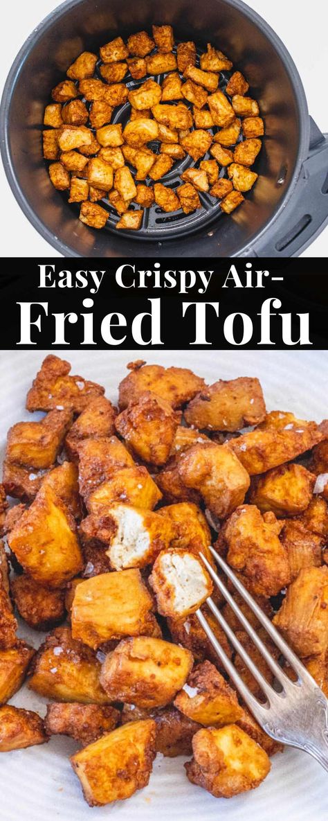 Air fryer tofu is a tasty and healthy alternative to meat. You'll love its chewy texture, crispy exterior, and tender and juicy core.It's perfect for adding to salads, bowls, stir-fries, stews, and curries, or dip it in your favorite dipping sauce. Air Fried Tofu, Air Fryer Tofu, Homemade French Fries, Tofu Recipe, Crispy Tofu, Baked Tofu, Fried Tofu, Air Fryer Recipes Easy, Air Fryer Recipes Healthy