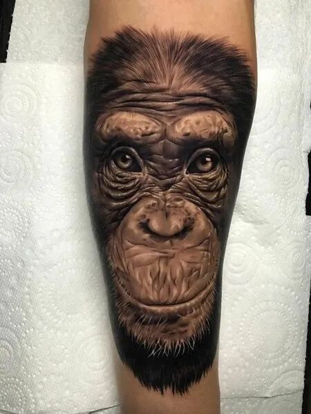 Monkey Tattoo Gorila Tattoos, Monkey Tattoo Men, Chimp Tattoo, Chimpanzee Tattoo, Orangutan Tattoo, Monkey Tattoo Ideas, Crocodile Tattoo, Ant Tattoo, Moose Tattoo