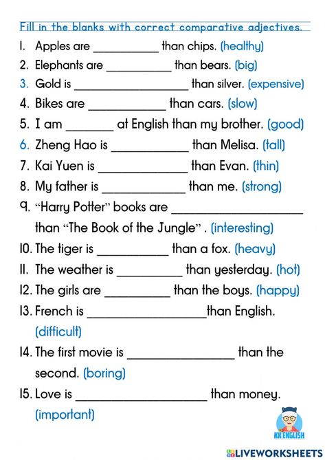 Degrees Of Comparison Worksheets, Comparative And Superlative Worksheets, Comparative Adjective, Comparative Adjectives Worksheet, Abc Activities Preschool, Degrees Of Comparison, English Grammar Exercises, English Adjectives, Adjective Worksheet