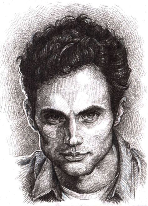 pencil art drawing portrait Joe Goldberg Drawing, Hatch Art, Vinyl Record Art Ideas, Pencil Sketch Portrait, Penn Badgley, Vinyl Record Art, Jeff Buckley, Drawing Portrait, Record Art