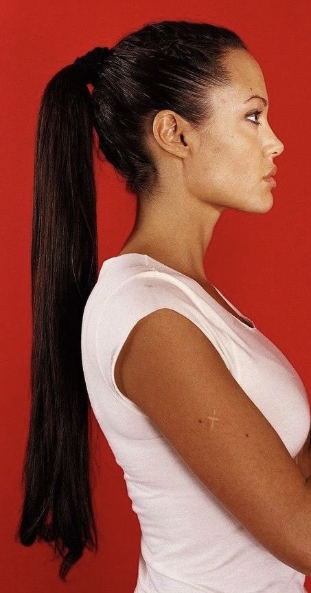 Angelina Jolie, Long Hair, A Woman, Wall, Red, Hair