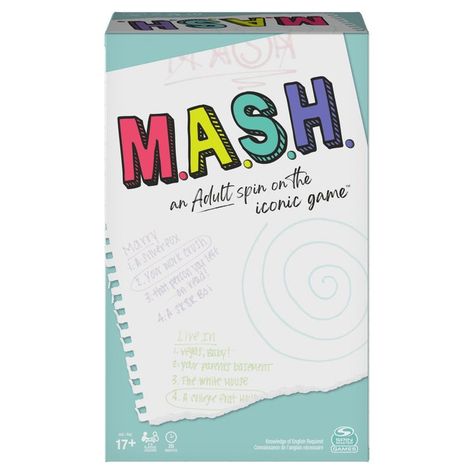 An adult-version Mash game for folks who loved the nostalgic '90s game. This mature version is made for folks 17 and up and comes with 300 Fate Cards in six unique categories, as well as 40 Scenario Cards, making it more fun than ever. Mash Game, Work Crush, Funny Party Games, Party Card Games, Adult Party Games, Fun Party Games, Twist Of Fate, Spin Master, Fortune Telling