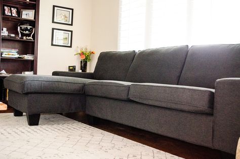 We liked how comfy the KIVIK sectional was, but not how low it was. We thought we'd just add legs to the couch and it would easy. Boy were we wrong! Kivik Sectional, Ikea Sectional, Kivik Sofa, Ikea Kivik, Cheap Couch, Sofa Small, Ikea Couch, Diy Living Room Decor, Apartment Sofa